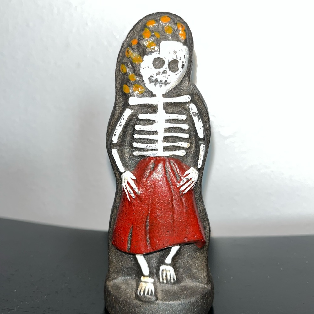 Handcrafted Skeleton Figurine - Red and Black 5 1/2” tall Home Art from China